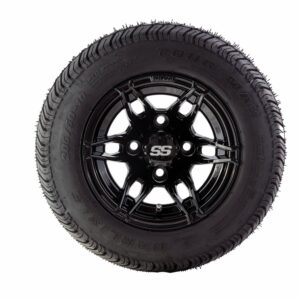 Golf Cart - 6 SPOKE GLOSS BLACK 10" Tyre and Rim Package (Set 4)