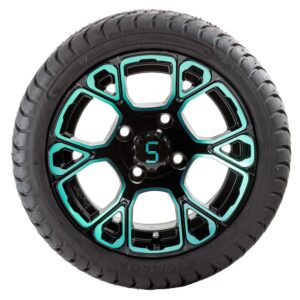 Golf Cart 12" Green/ Glossy Black Tyre and Rim Package (Set 4)